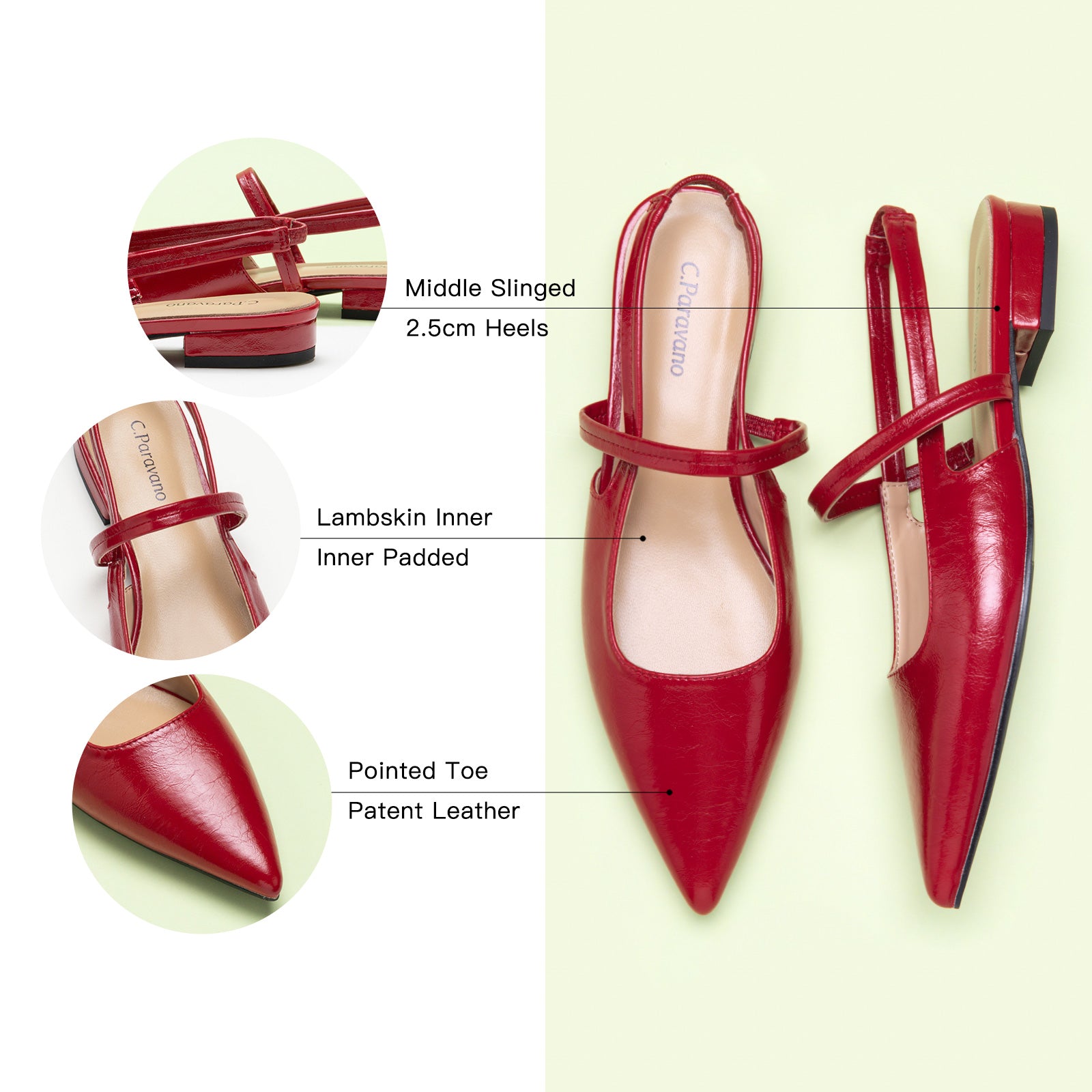  Red Pointed Toe Slingback Flats, a confident and eye-catching addition to your footwear collection