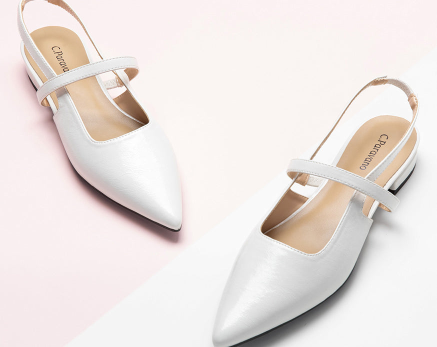 Chic White Slingback Flats: Elevate your fashion game with these sleek white pointed-toe slingback flats, perfect for any occasion