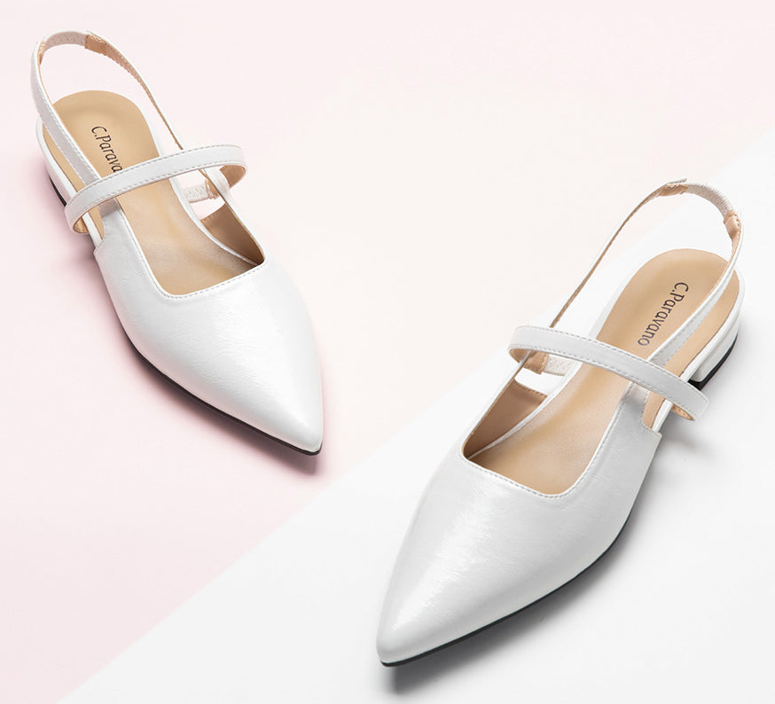 Chic White Slingback Flats: Elevate your fashion game with these sleek white pointed-toe slingback flats, perfect for any occasion