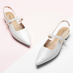 White Sleek Pointed Toe Slingback Flats, a clean and timeless choice for sophisticated and versatile styling