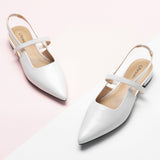 White Sleek Pointed Toe Slingback Flats, a clean and timeless choice for sophisticated and versatile styling