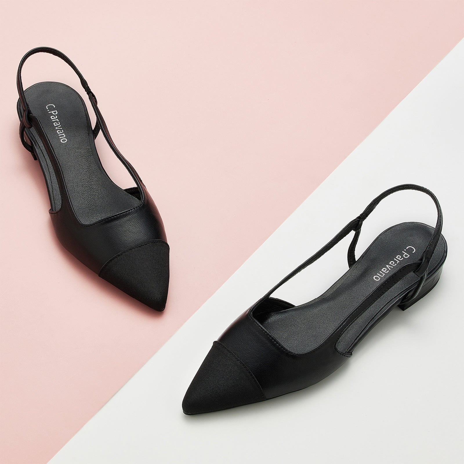 Urban Sophistication: Black Elegant Pointe Toe Slingback Flats, a modern and edgy choice for city styling with timeless appeal