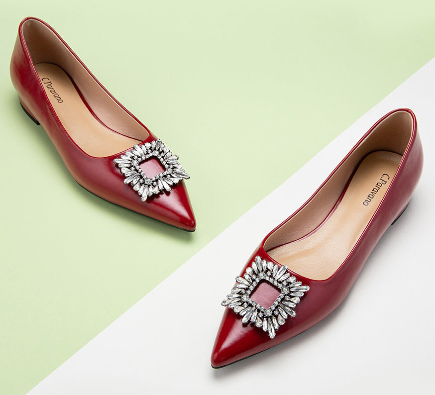Chic and stylish red embellished leather flats to enhance your look