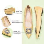 Sophisticated yellow leather flats with tasteful adornments