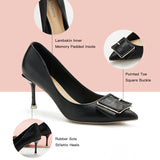 Fashionable-black-pumps-featuring-stylish-buckles_-providing-a-trendy-and-eye-catching-design