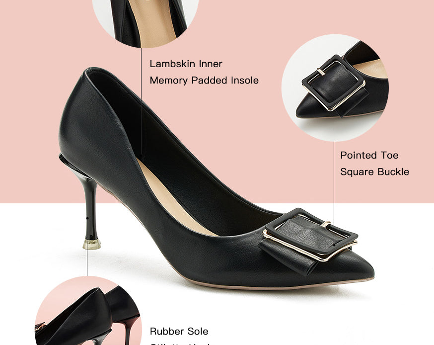 Fashionable-black-pumps-featuring-stylish-buckles_-providing-a-trendy-and-eye-catching-design