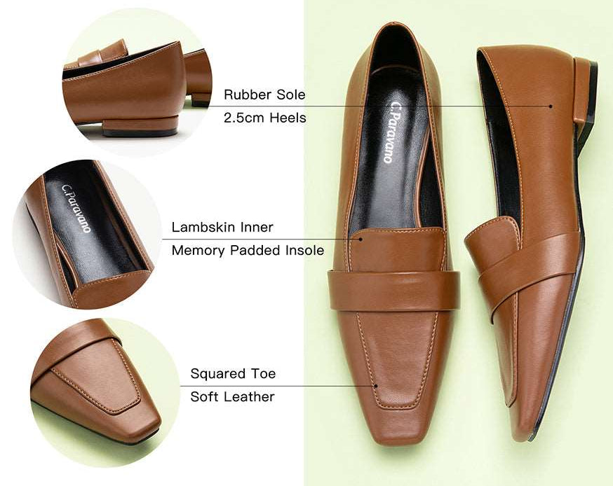 Fashionable outfit featuring brown platform loafers