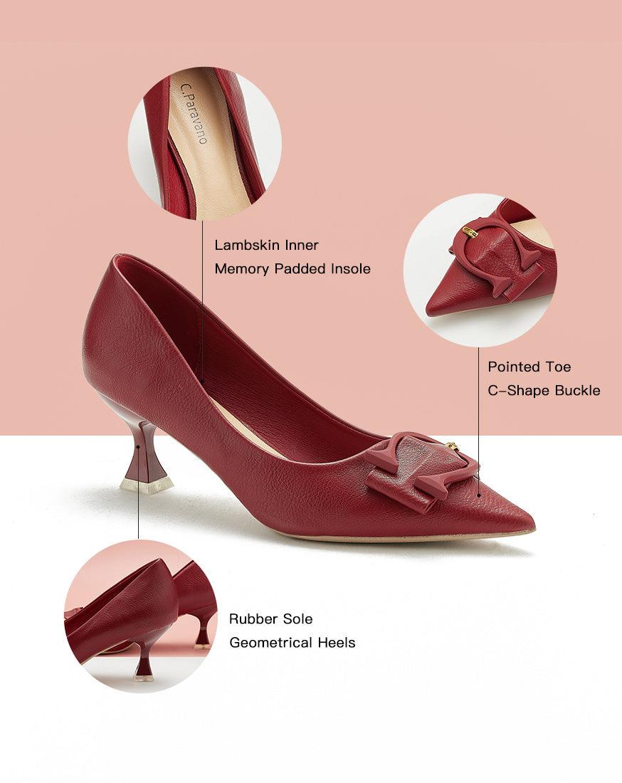 Fashionable-red-pumps-featuring-C-shaped-buckles_-providing-a-trendy-and-unique-design