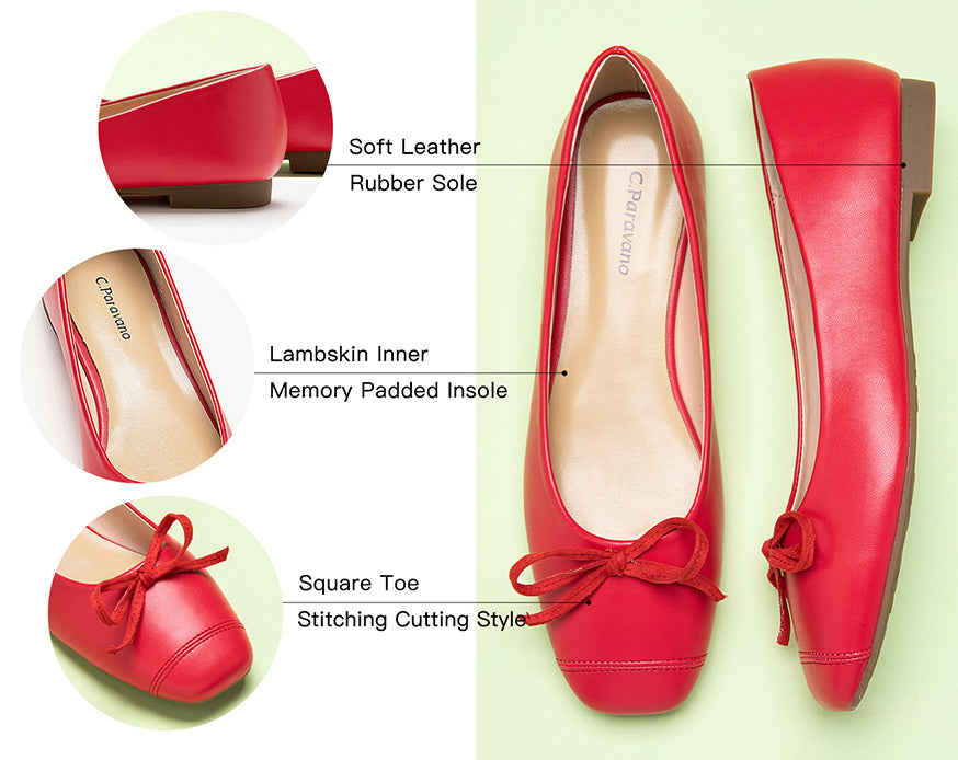 Fashionable-red-suede-toe-ballet-flats-adorned-with-a-cute-bowknot-for-added-flair.