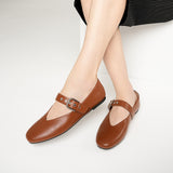 Grommet V-Cut Design Mary Jane Flats(Remy）