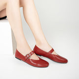 Grommet V-Cut Design Mary Jane Flats(Remy）