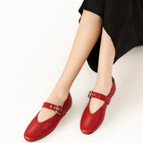 Grommet V-Cut Design Mary Jane Flats(Remy）