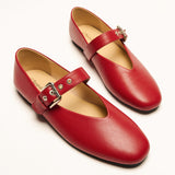 Grommet V-Cut Design Mary Jane Flats(Remy）