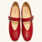 Grommet V-Cut Design Mary Jane Flats(Remy）