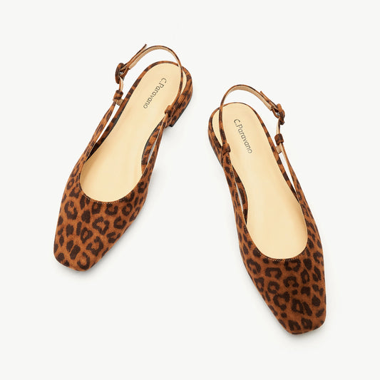 Square Toe Block Heel Slingbacks (Alyssa F) Leopard