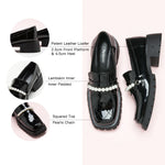  Platform Loafers in Black with distinctive pearl chains, a chic and minimalist addition to your footwear collection