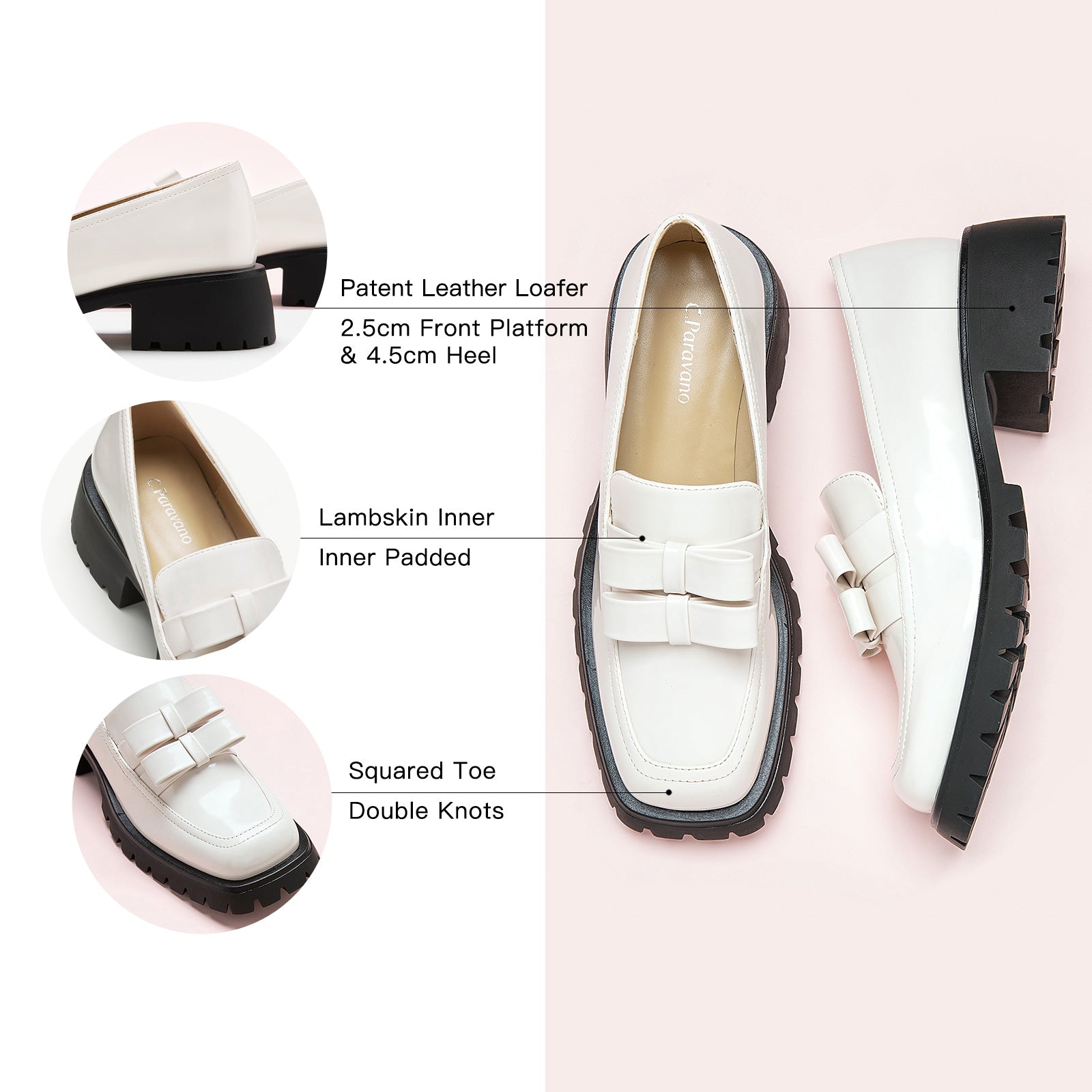 White Platform Loafers featuring double knots, a trendy and comfortable choice for urban adventures