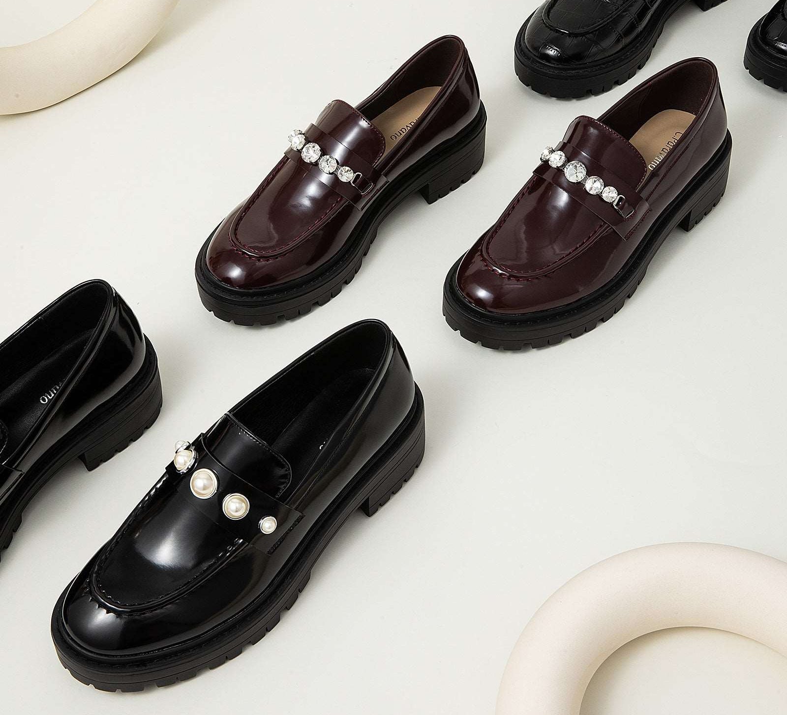 Edgy Minimalism: Platform Loafers in Black with distinctive pearl details, a chic and minimalist addition to your footwear collection.