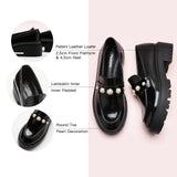  Platform Loafers in Black with distinctive pearl details, a chic and minimalist addition to your footwear collection