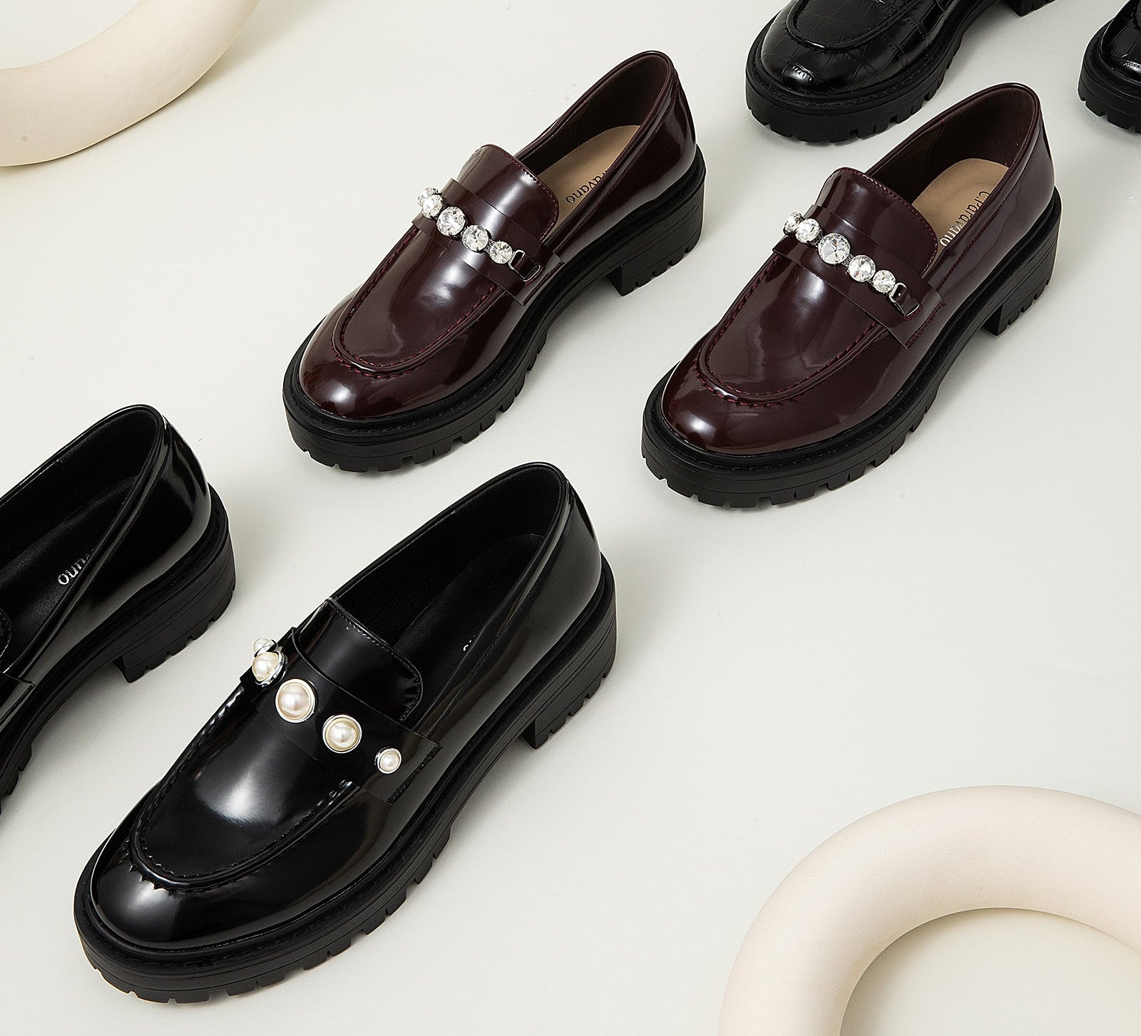 Sleek and Versatile: Pearl Platform Loafers in Black, a timeless and versatile option for everyday elegance