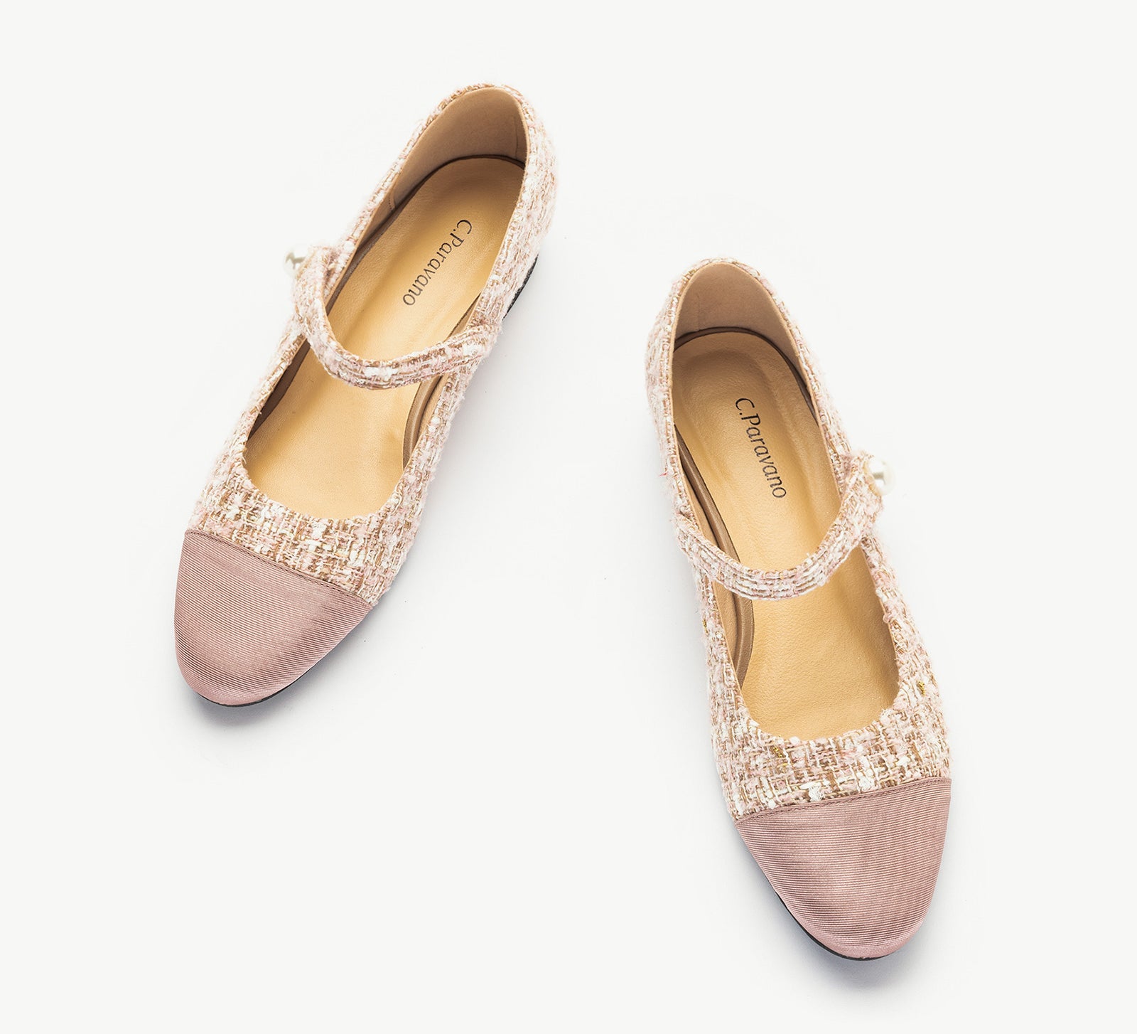 Tweed Single Stripe Pearl Button Mary Jane