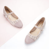 Doppelriemchen-Mary-Jane-Schuhe aus Tweed (Clara) Rosa