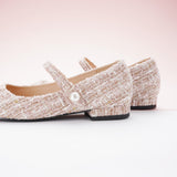 Doppelriemchen-Mary-Jane-Schuhe aus Tweed (Clara) Rosa