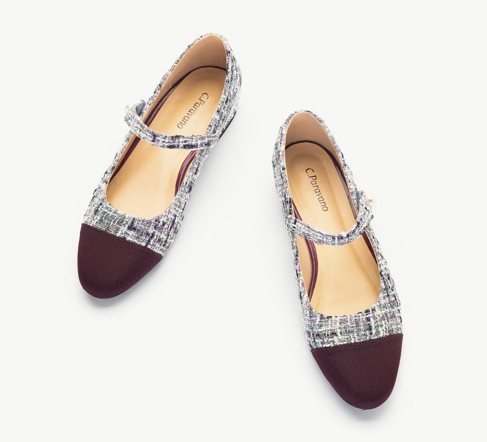 Tweed Single Stripe Pearl Button Mary Jane