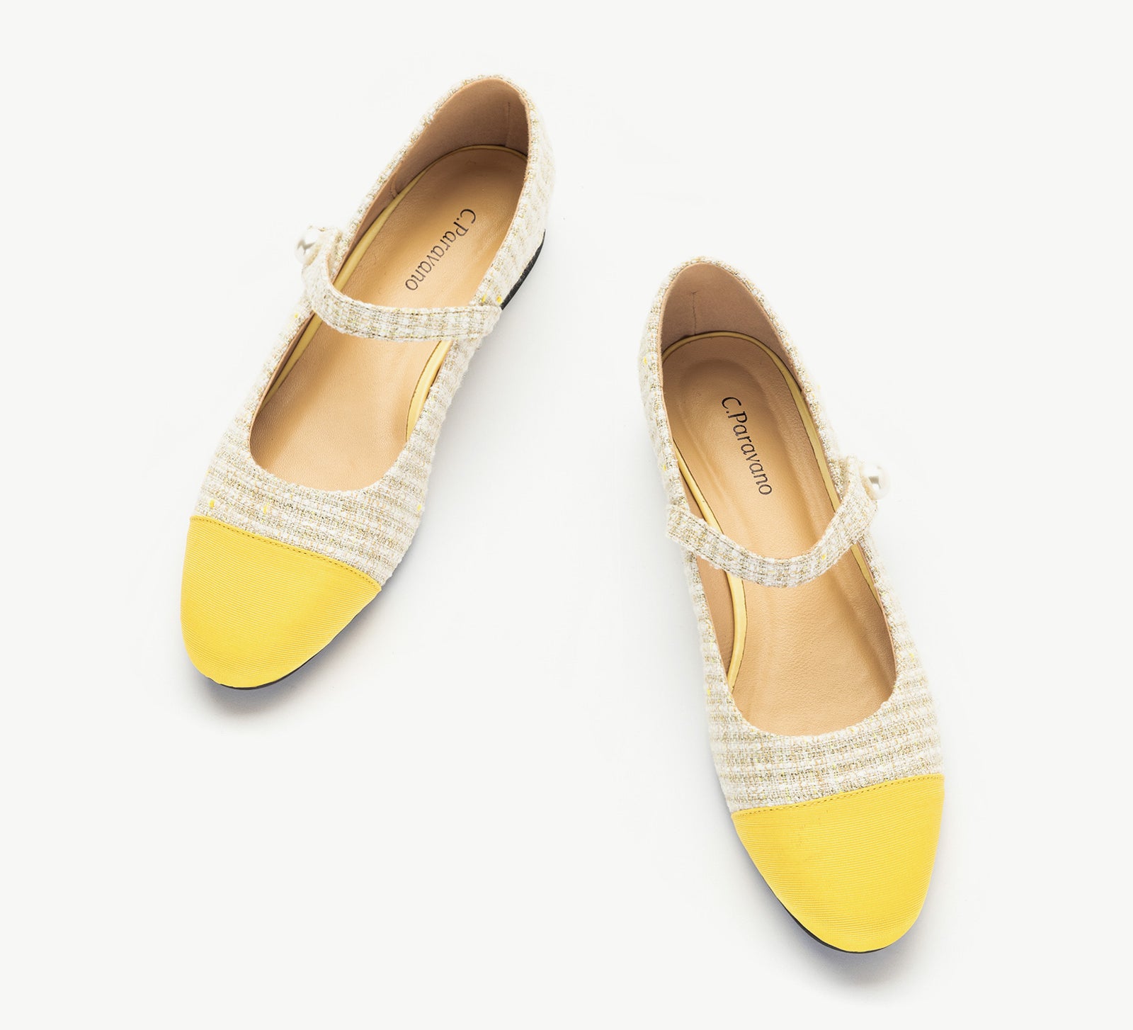 Tweed Single Stripe Pearl Button Mary Jane