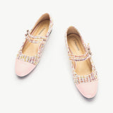 Doppelriemchen-Mary-Jane-Schuhe aus Tweed (Clara) Rosa
