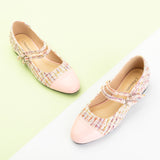 Doppelriemchen-Mary-Jane-Schuhe aus Tweed (Clara) Rosa