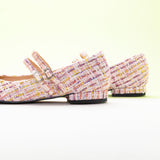 Doppelriemchen-Mary-Jane-Schuhe aus Tweed (Clara) Rosa