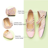 Doppelriemchen-Mary-Jane-Schuhe aus Tweed (Clara) Rosa