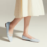 Blue Single Stripe Button Mary Janes, a sophisticated and timeless choice for a polished and refined appearance