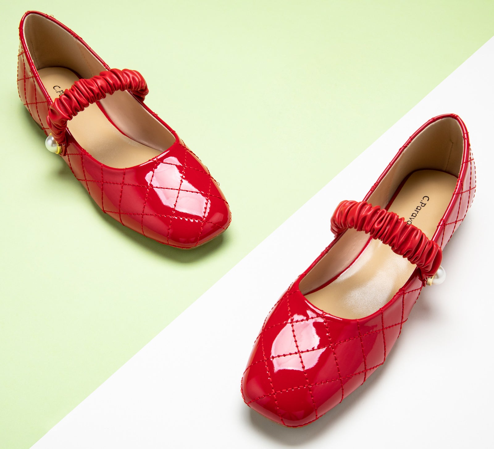 Red Mary Jane with Crossed Stripes, adding a touch of modernity to your ensemble in a striking hue