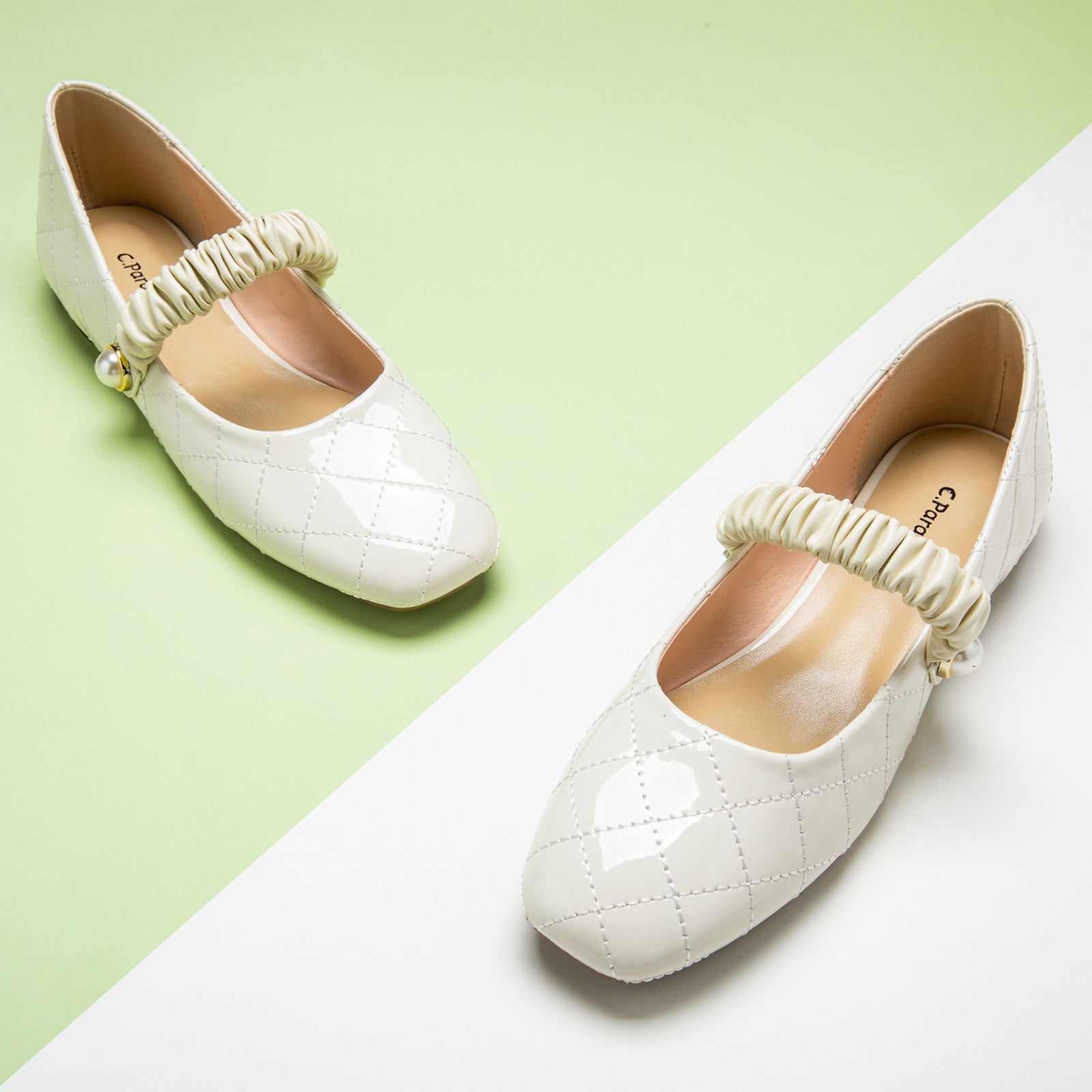 Mary Jane shoes in White with crossed stripes, featuring classic details for a polished and sophisticated style