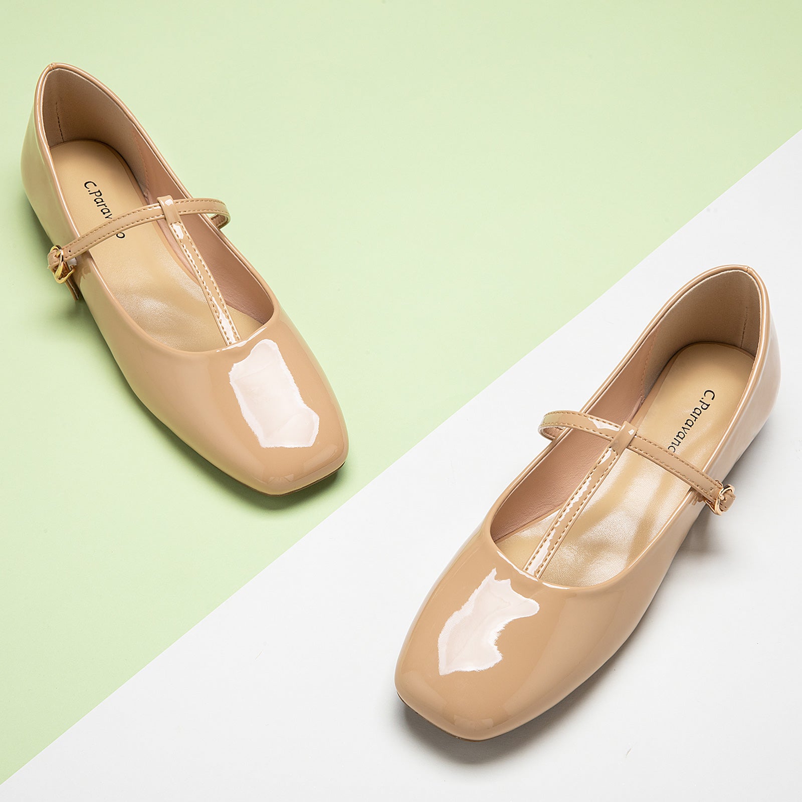 Mary Jane shoes in Beige with crossed stripes, featuring classic details for a refined and understated look