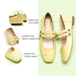 Sunshine Steps: Yellow Mary Janes with double stripes, a bright and lively addition to your shoe collection