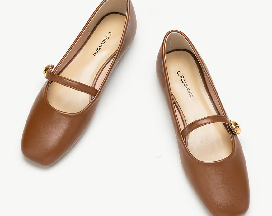 Brown Mary Jane Shoes with Single Stripe Detail