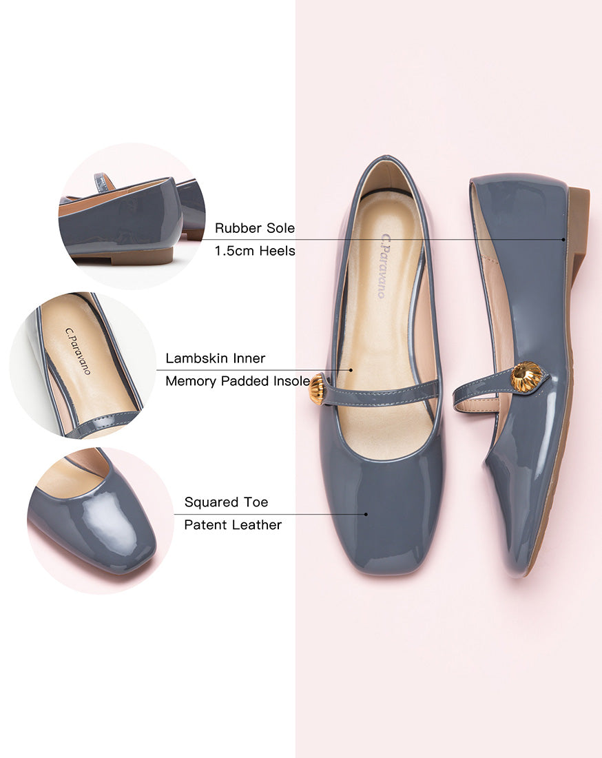 Grey Mary Jane Shoes with Single Stripe Accent