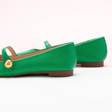 Mary Jane shoes in Green with a single stripe button, offering a chic and modern option for city living