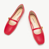 Red Mary Jane Shoes with Single Stripe Accent