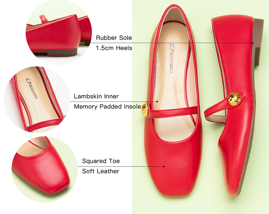 Eye-catching Red Mary Jane Flats