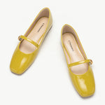 Yellow Mary Jane Shoes with Single Stripe Accent