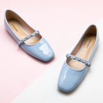 Blue MARY JANE E Single Stripe with Pearl, a vibrant and eye-catching choice for a bold and stylish look