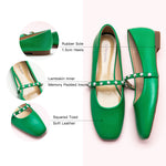  Forest Hues: Green Single Stripe Mary Jane with Pearls