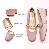 MARY JANE E Flats in Pink with a single stripe and pearl, offering a trendy and fashionable touch to your ensemble
