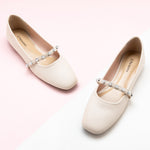 MARY JANE E Single Stripe with Pearl in White, a clean and timeless choice for sophisticated and versatile styling