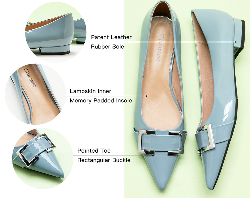 Metal-buckle-pointed-toe-flats-in-Blue