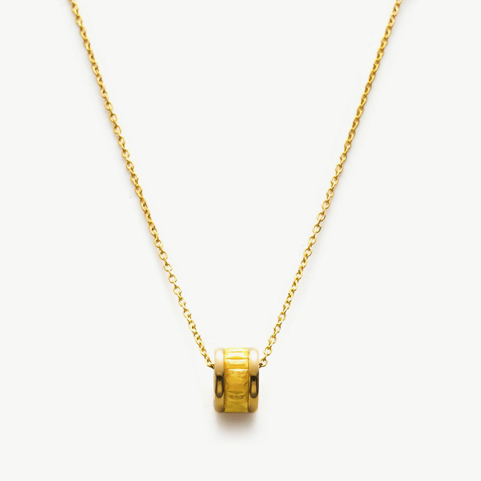 Yellow Ring Pendant Chain Necklace, a symbol of sunshine radiance, featuring a vibrant yellow ring pendant suspended from a delicate chain, creating a cheerful and eye-catching accessory for any occasion